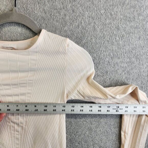 Intimately Free People Bodysuit Womens M/L Pink Ribbed Neutral Thumbholes Crew - Picture 7 of 10